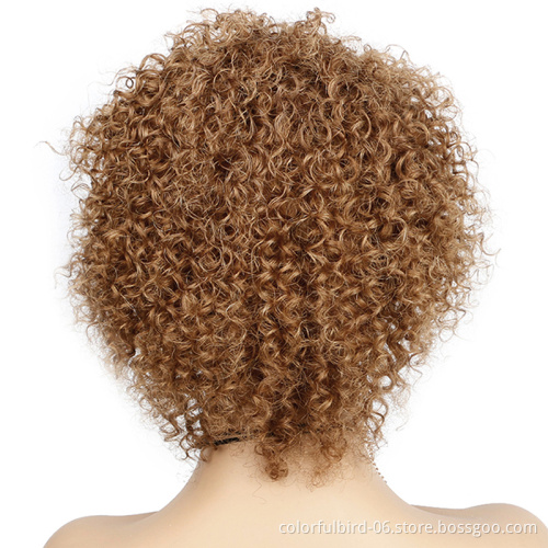 Cheap None Lace Pixie Short Bob Wig Brazilian Human Hair Kinky Curly Afro Wig Brwon Short Cut Wigs for Black Women